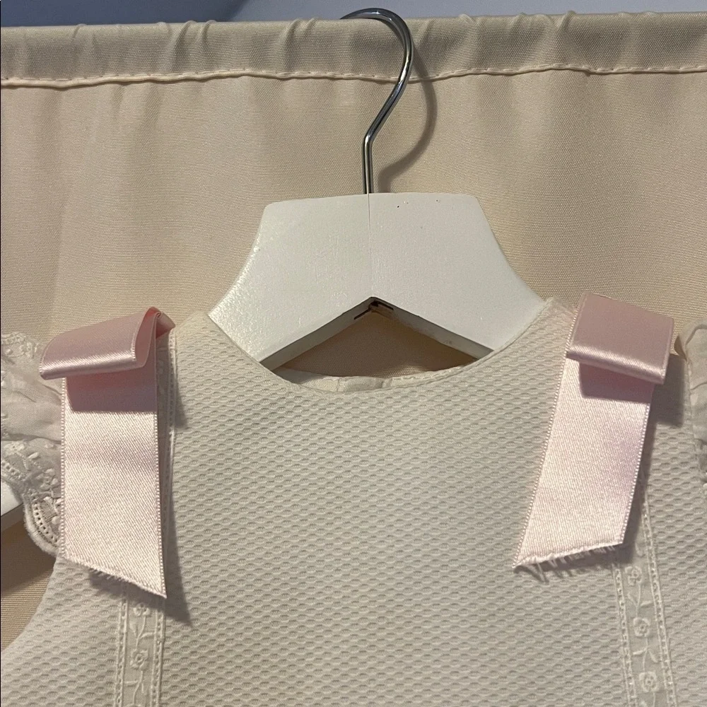 Luli & Me Timeless A Line white pique dress w/pink embroidery and bows size 6M - Picture 6 of 11
